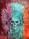 Unknown Artist skull and feathers painting